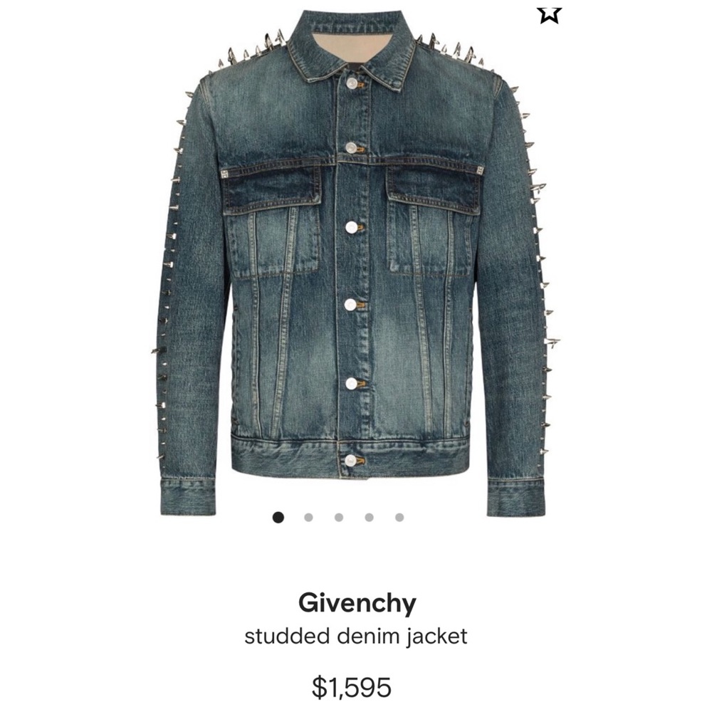Studded Spike Distressed Frayed Denim Jean Moto Jacket - Picture 8 of 9